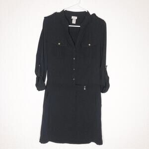 Cache black silver button utility shirt dress size 4